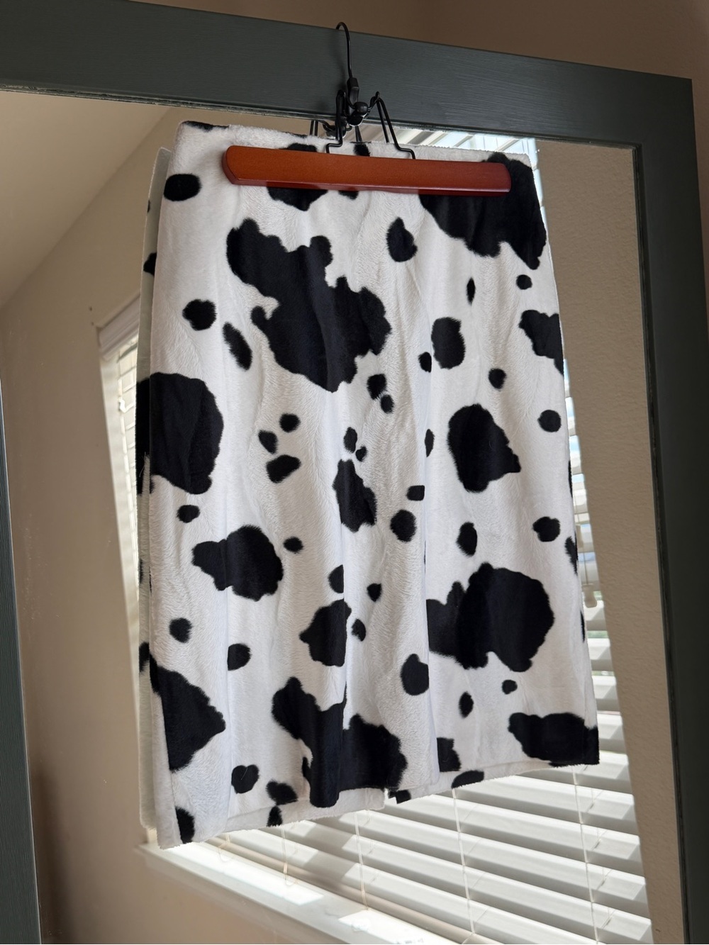 Vintage 90s Sharagano Paris Faux Fur Cow Print Midi Skirt - Made in Paris